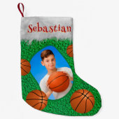 バスケットボールプレーヤーバスケットコーチフォトクール名 スモールクリスマスストッキング (正面)