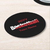 バスケットボールプレーヤー抽象芸術スウィッシュ – Word Art ラウンドペーパーコースター (アングル)