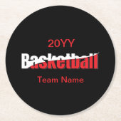 バスケットボールプレーヤー抽象芸術スウィッシュ – Word Art ラウンドペーパーコースター (正面)