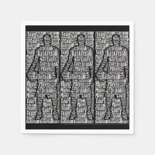 バスケットボールプレーヤー白黒紙ナプキンス スタンダードカクテルナプキン (正面)