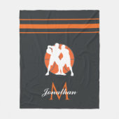 バスケットボールプレーヤー&モノグラムキッズネームストライプのおもしろい フリースブランケット (正面)