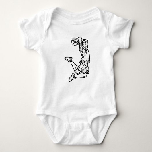 バスケットボールプレーヤーDoing Slam Dunk Darkデザイン ベビーボディスーツ (正面)