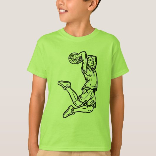 バスケットボールプレーヤーDoing Slam Dunk Darkデザイン Tシャツ (正面)