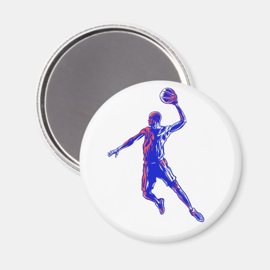 バスケットボールプレーヤーSlam Dunk,赤と青のデザイン マグネット (正面/裏面)