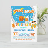 バスケットボールプールパーティの招待状 – 男の子 – 白 招待状 (スタンド正面)