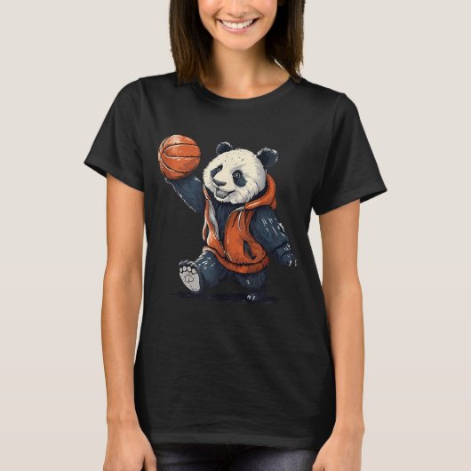 バスケットボールベアスケッチアートワークPanda Basketball H Tシャツ (正面)