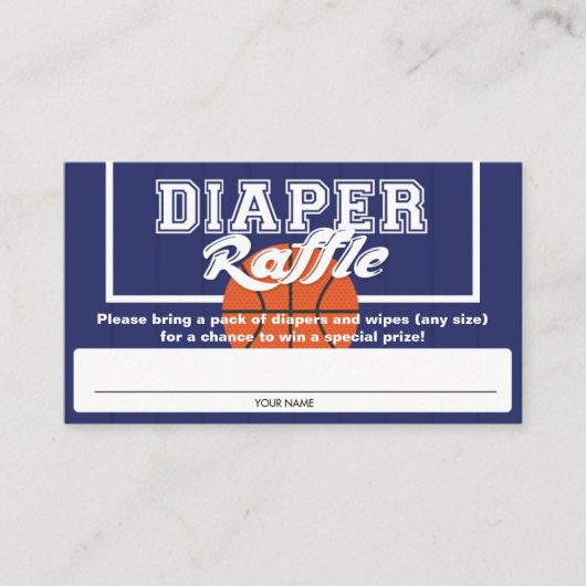 バスケットボールベビーシャワーおむつラッフルチケット エンクロージャーカード (正面)