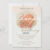 バスケットボールボーイスポーツベビーシャワー私たちの小さなチャンプ 招待状 (正面)