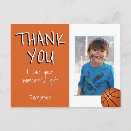 バスケットボールボーイフォトサンキュー誕生日 ポストカード (正面)