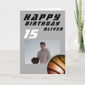 バスケットボールボーイフォトハッピーバースデーカード カード (正面)