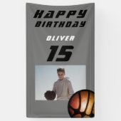 バスケットボールボーイフォトハッピーバースデーバナー 横断幕 (縦)