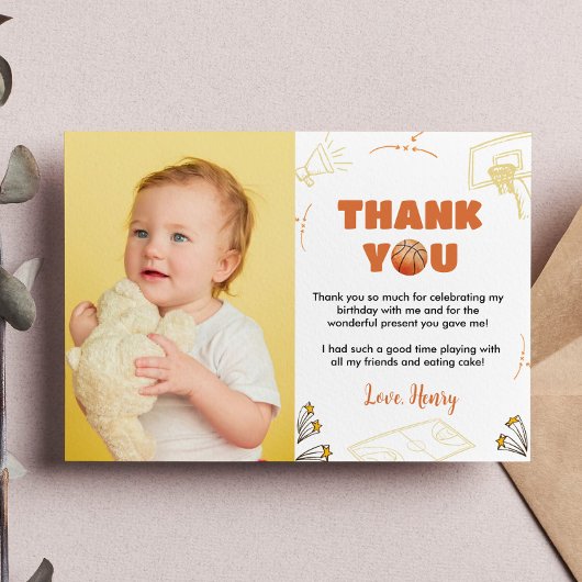 バスケットボールボーイ誕生日写真サンキューカード サンキューカード