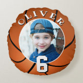 バスケットボールボール子供の誕生日時代写真 ラウンドクッション (正面)
