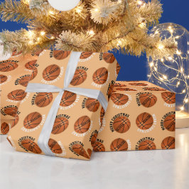 バスケットボールボール子供名オレンジクリスマス ラッピングペーパー