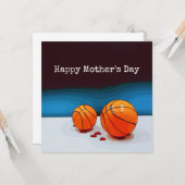 バスケットボールマザーの日ママと愛の赤いハート カード (正面/裏面インサイチュ)