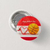 バスケットボールマザーの日ママと愛の赤いハート 缶バッジ (正面&裏面)