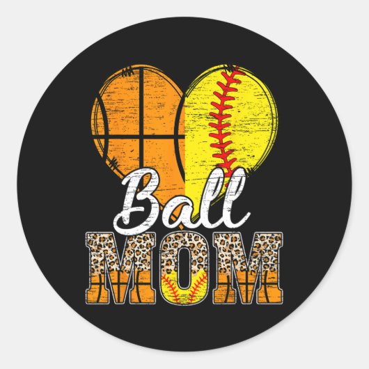 バスケットボールママハートソフトボールママヒョウ母' ラウンドシール (正面)