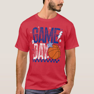 バスケットボールママ ゲームデイ終了 シーズン終わり レトロ ブルー ホワイト Tシャツ
