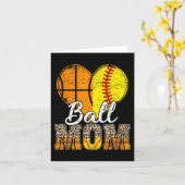 バスケットボールママ ハート ソフトボール ママ レオパード マザー カード (黄色い花)