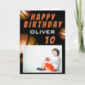 バスケットボールメタリックボールフォトハッピーバースデー カード (正面)