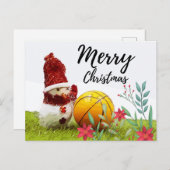 バスケットボールメリークリスマスグリーン雪だるま付き ポストカード (正面/裏面)