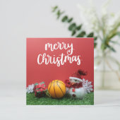 バスケットボールメリークリスマス雪だるま カード (スタンド正面)