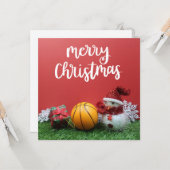 バスケットボールメリークリスマス雪だるま カード (正面/裏面インサイチュ)