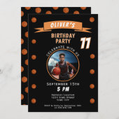 バスケットボールモダンボールスポーツ誕生日写真 招待状 (正面/裏面)