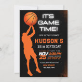 バスケットボールモダン誕生日キッズスポーツパーティー 招待状 (正面)