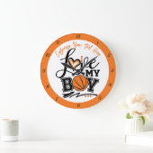 バスケットボールラブマイボーイ引用文スポパーソナライズされたーツ ラージ壁時計 (ホーム)