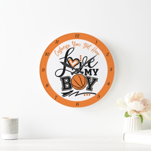 バスケットボールラブマイボーイ引用文スポパーソナライズされたーツ ラージ壁時計 (ホーム)