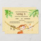 バスケットボールリトルモンキーターニング5バースデーパーティー 招待状 (正面/裏面)