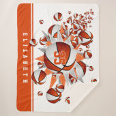 バスケットボールルームデコガールズスポーツスターオレンジ シェルパブランケット (正面)