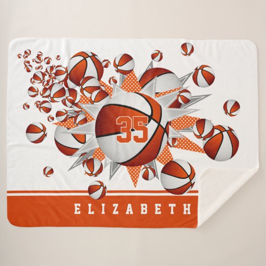 バスケットボールルームデコガールズスポーツスターオレンジ シェルパブランケット (正面(横))