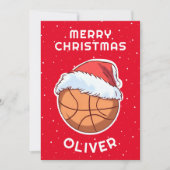 バスケットボールレッドサンタハットクリスマスキッド名 シーズンカード (正面)
