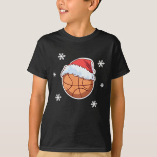 バスケットボールレッドサンタハットスノーフレーククリスマス Tシャツ