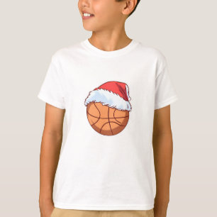 バスケットボールレッドサンタハットスノーフレーククリスマス Tシャツ