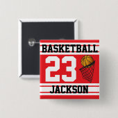 バスケットボールレッド&ホワイトストライプ | DIY文字 缶バッジ (正面&裏面)