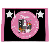 バスケットボールロッカールームのカスタムプレーヤーの名前番号 ラージペーパーバッグ (正面)