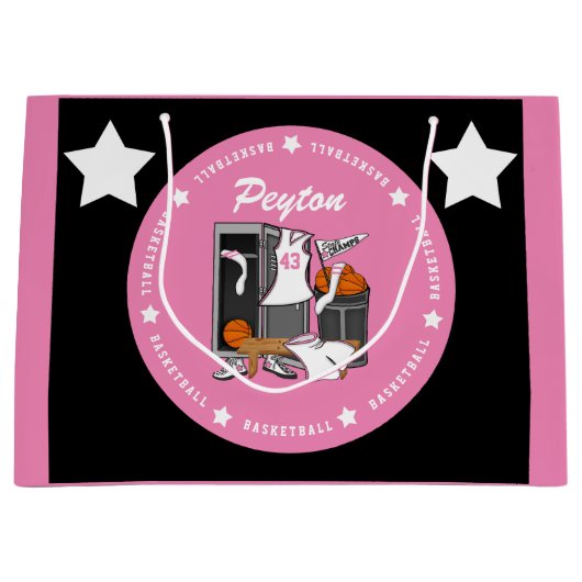 バスケットボールロッカールームのカスタムプレーヤーの名前番号 ラージペーパーバッグ (正面)