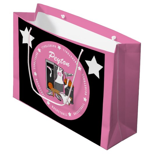 バスケットボールロッカールームのカスタムプレーヤーの名前番号 ラージペーパーバッグ (正面アングル)