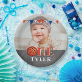 バスケットボールワンチャックボード写真1歳の誕生日 ペーパープレート (パーティー)