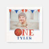 バスケットボールワンフォト1st誕生日パーティーナップ スタンダードカクテルナプキン (正面)