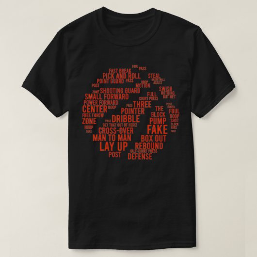 バスケットボールワードアートスポーツバスケットボール愛好家 Tシャツ (デザイン正面)