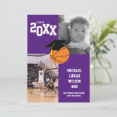 バスケットボール卒業スポーツの紫の発表 招待状 (スタンド正面)