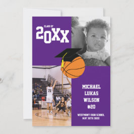 バスケットボール卒業スポーツの紫の発表 招待状