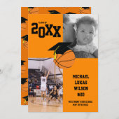 バスケットボール卒業スポーツオレンジ発表 招待状 (正面/裏面)