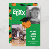 バスケットボール卒業スポーツグリーン発表 招待状 (正面/裏面)