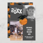 バスケットボール卒業スポーツグレー発表 招待状 (正面/裏面)