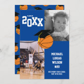 バスケットボール卒業スポーツブルーのお知らせ 招待状 (正面/裏面)